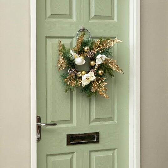 Samuel Alexander 40cm Champagne Magnolia Decorated Christmas Wreath