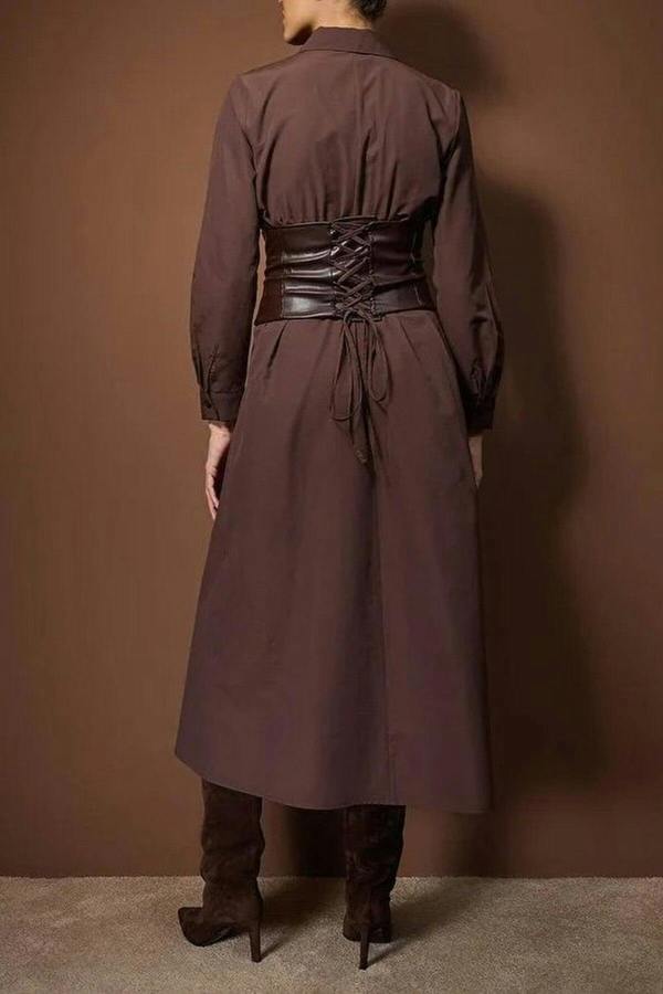 WOVCOR Leather Corset Belted Woven Dress
