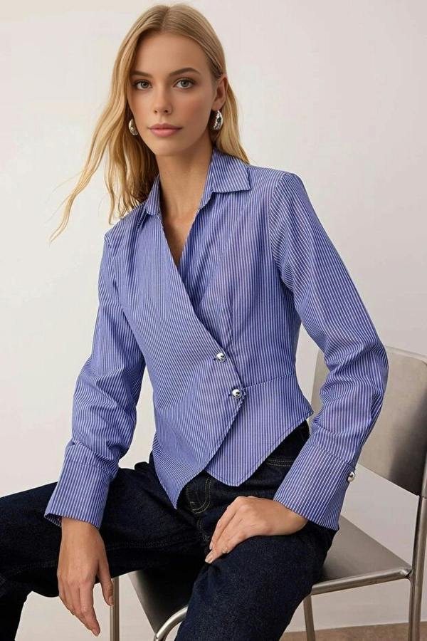 WOVCOR Striped Shirt with Silver Button Detail