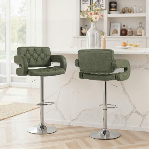 Wyld Haus Dovetti Green Faux Leather Adjustable Swivel Bar Stool With Arm Support