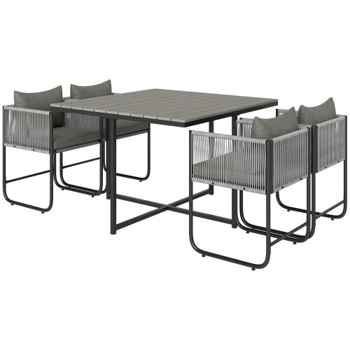 Wyld Haus Donino Rattan Grey 4 Seater Cube Garden Dining Set With Cushions And Rectangular Wood Effect Table