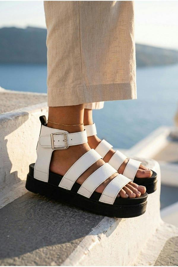 Nina Womens Multi Strap Platform Sandals - White
