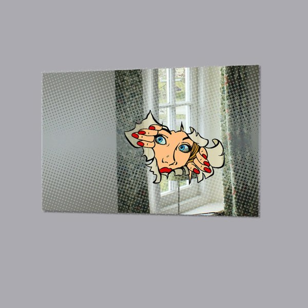 Benjamin Tate Design woman looking through torn paper background. Comic cartoon pop art retro (Mirror Art Print)