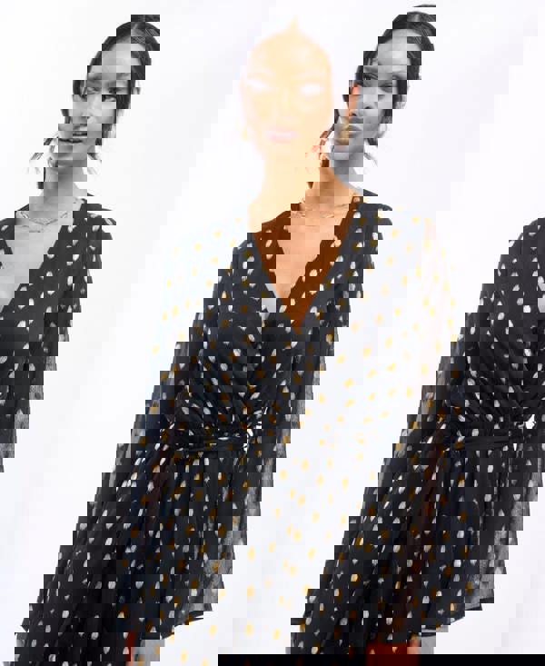 Needs No Label Black Foil Wrap Jumpsuit