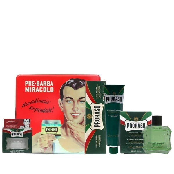 Proraso Refreshing Set - Pre-shave, Shaving Cream, After Shave + Tin