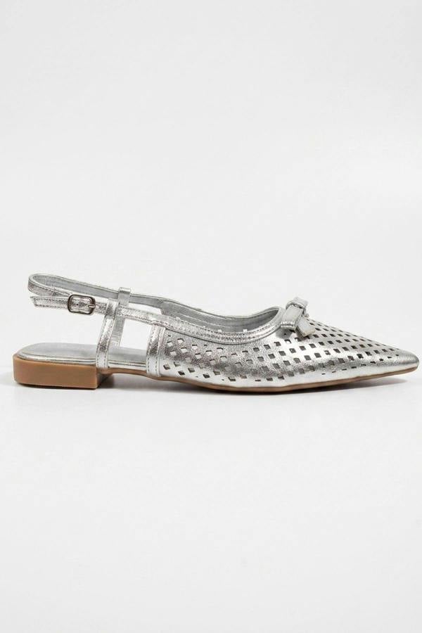 Anouk Metallic Cut Out Bow Slingback Flats - Silver