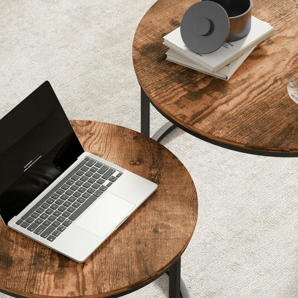 Wyld Haus Pasu Set Of 2 Round Nesting Coffee Tables Metal And Wood Rustic Brown