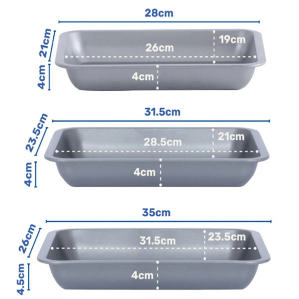 Set of 3 (1 x 35, 1 x 31 & 1 x 28cm) Stackable Roasting Trays