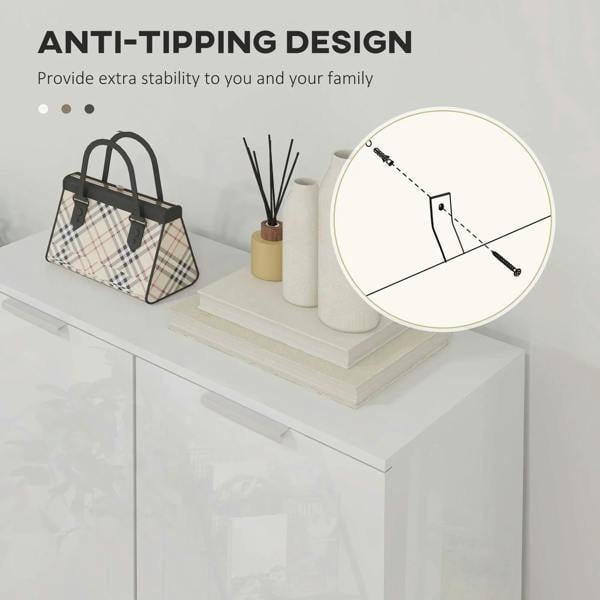 White anti-tipping shoe cabinet with two doors and stable base feet