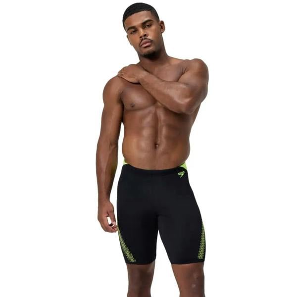 Black and green Speedo Hyberboom splice jammer compression shorts