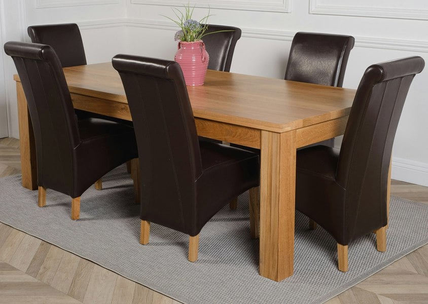 That's Furniture Dakota Extra Large Oak Dining Table with Montana Leather Chairs