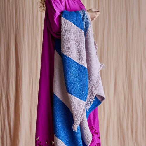 Love Frankie Recycled Cotton Throw Blanket in Rose & Cobalt