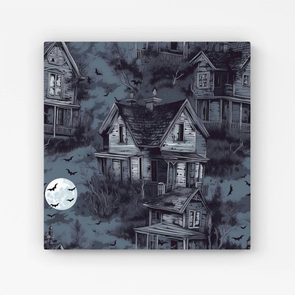 Warren Reed Spooky Shadowy Haunted House Canvas