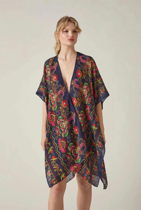 James Lakeland Navy Paisley Floral Kaftan