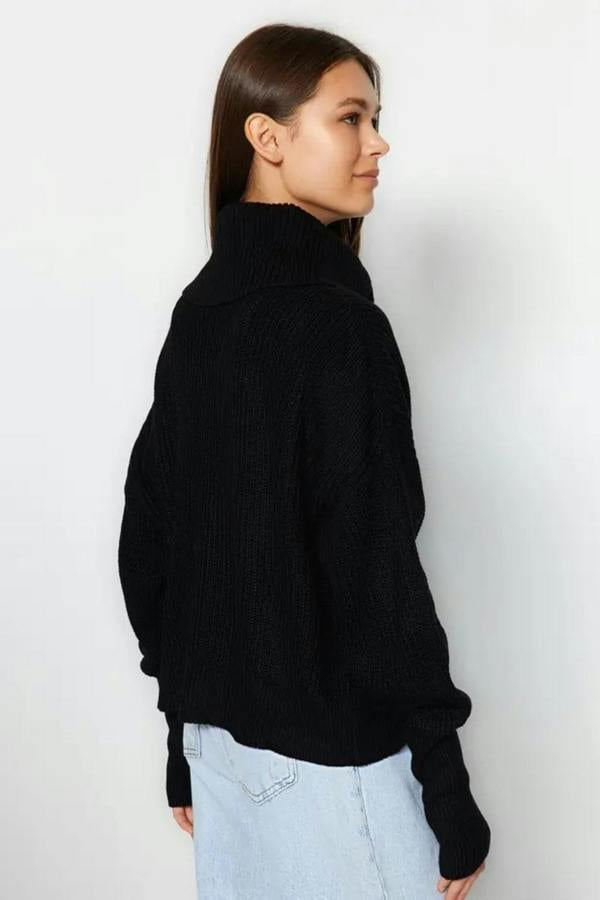 Hoxton Gal Oversized Draped Collar Zip-Up Knit Cardigan