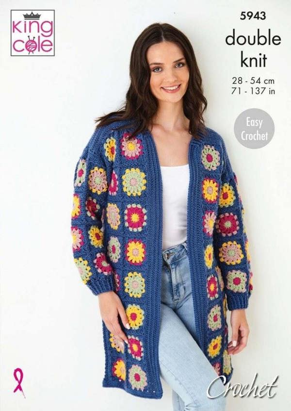 King Cole Merino Blend DK Crochet Pattern 5943, Cardigans for Women, 28 - 54 Inches - Easy