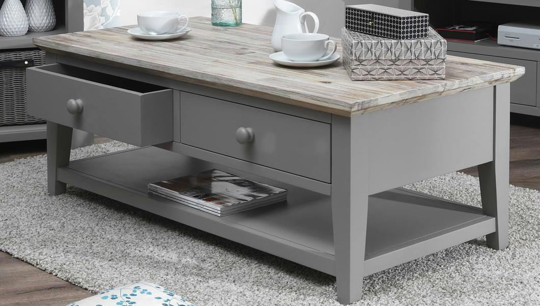 Florence Wooden Coffee Table with Drawers and Shelf
