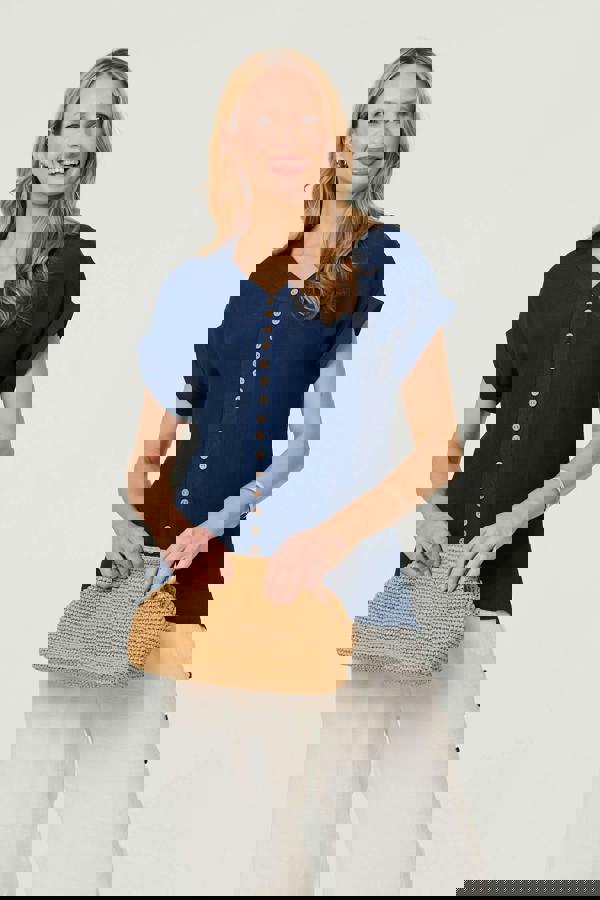 Navy | Relaxed Layered Short Sleeve Shirt