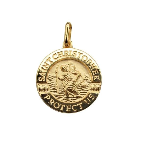 Christopher James of London 9ct Yellow Gold 18mm 3D Split St Christopher Pendant With Optional Engraving and Chain