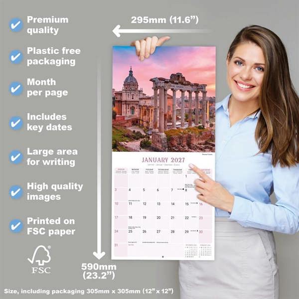 Rome Calendar 2027, Wall Calendars, Month To View, Travel, Gift