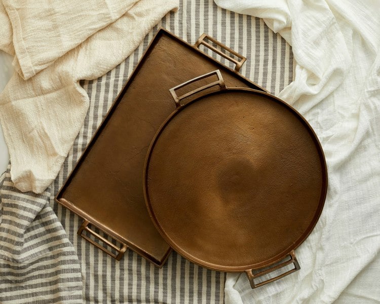 Round Rustic Serving Tray with Handles Bronze Colour What a Host Home