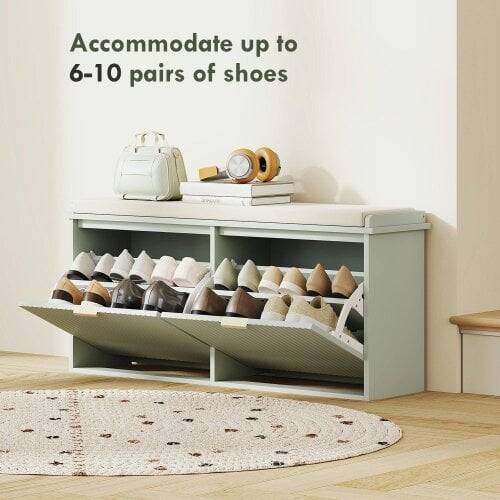 Wyld Haus Reraha Mint Green Wooden 10 Pair Shoe Bench With Cushioned Top