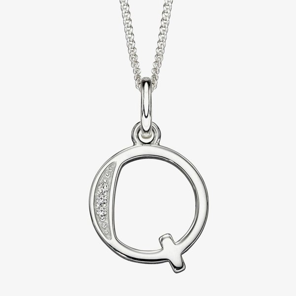 T. H. Baker Sterling Silver Cubic Zirconia Initial "Q" Pendant Necklace P4739CQ
