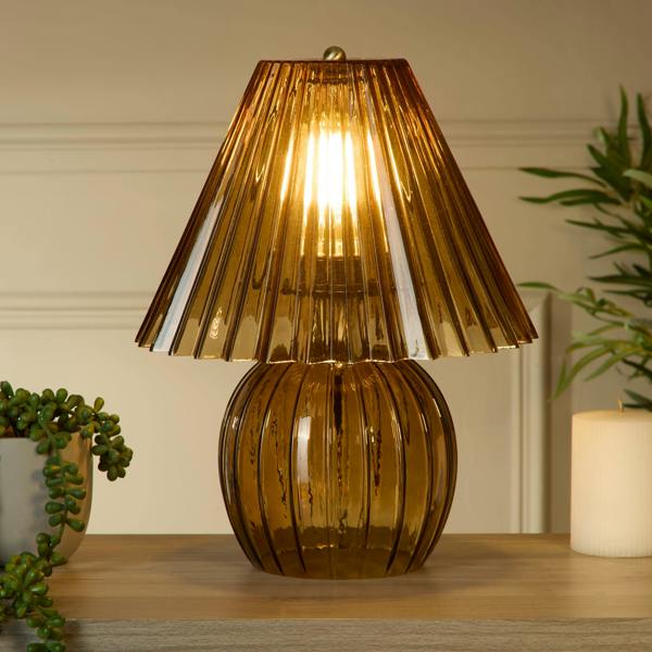 Ribbed Amber Glass Table Lamp