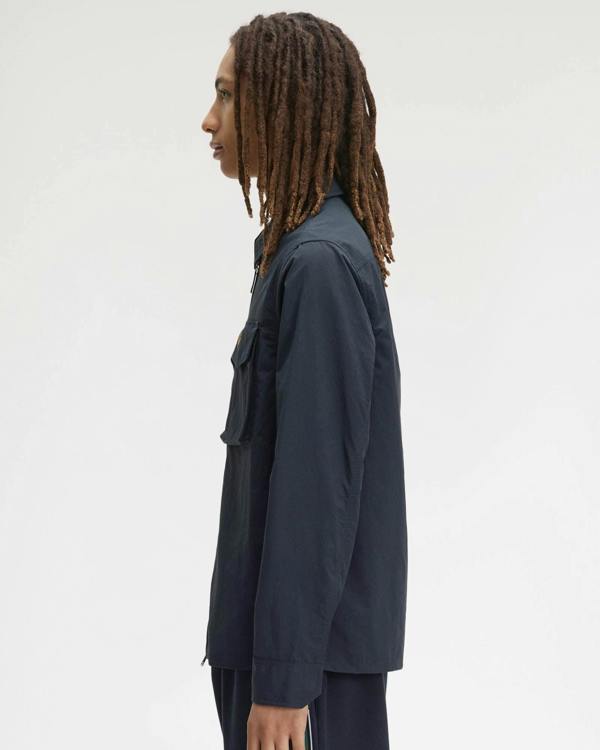 Fred Perry Mens Ripstop Pocket Overshirt - Navy 608 | CHO | Designer Mens Overshirts
