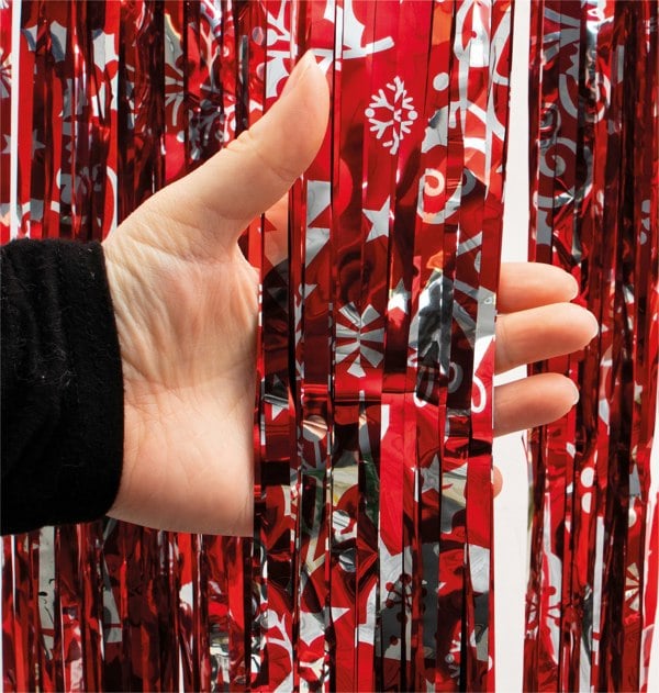 Cheetah Christmas Reindeer Tinsel Curtain 2.5M x 1M Red