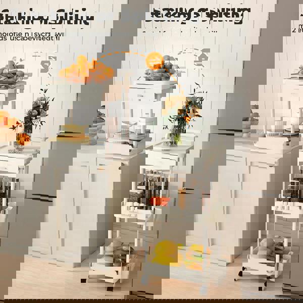 Levede 3 Tier Kitchen Trolley Cart on Wheels Metal Rolling Storage Island White