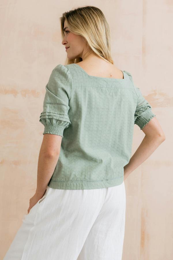Lily & Me Poppy Plain Cotton Blouse Silver Sage
