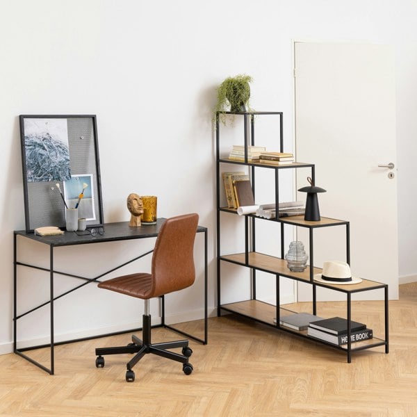 Furniture To Go Seaford Bookcase with 4 Shelves in Black and Oak
