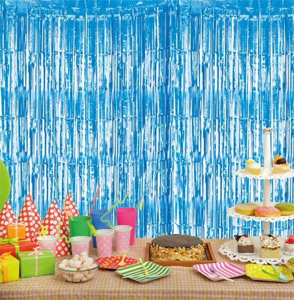 Cheetah Shimmer Tinsel Curtain, 3M x 1M Blue