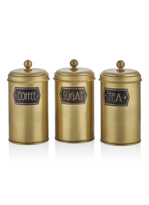 Rozi Gold Coffee, Tea, And Sugar Canister Set - 22 cm (H)