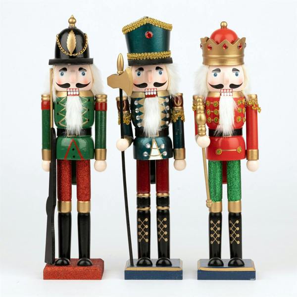 43cm Wooden Christmas Nutcracker Soldier Ornaments Set of 3, Hand Painted Festive Decor image 7