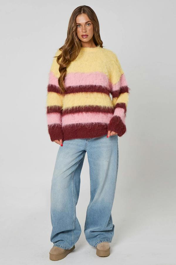 Urban Bliss Lemon Brushed Stripe Oversized Jumper