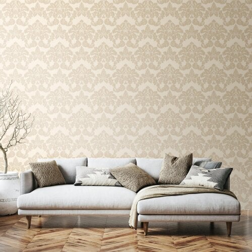 Hoopla Walls Windsor Damask - Natural 10m Wallpaper
