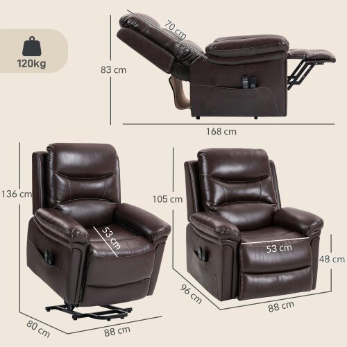 HOMCOM Riser Recliner Chair with Massage and Heat, Recliner Armchair, Brown