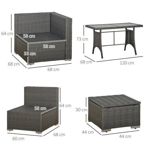 Wyld Haus Vihatta Rattan Grey And Dusty Blue 9 Seater Outdoor Corner Dining Sofa Set
