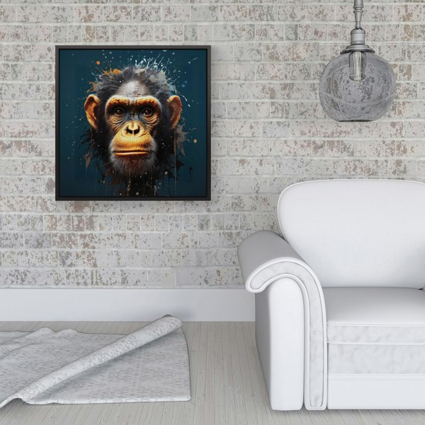 Warren Reed Splash Art Realistic Monkey Face Framed Canvas