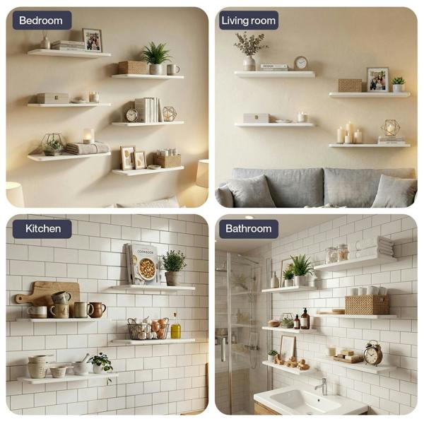 Levede Floating Shelves 6 Pack Modern Wall Shelves White Home and Office