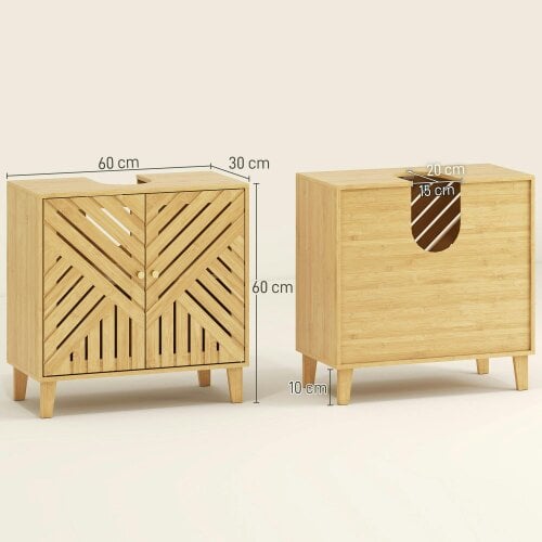 Wyld Haus Limifi Bamboo Under Sink Bathroom Storage Cabinet With Adjustable Shelving Natural Finish