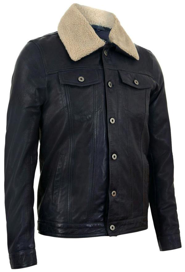Infinity Leather Mens Removable Collar Leather Trucker Jacket-Zagreb