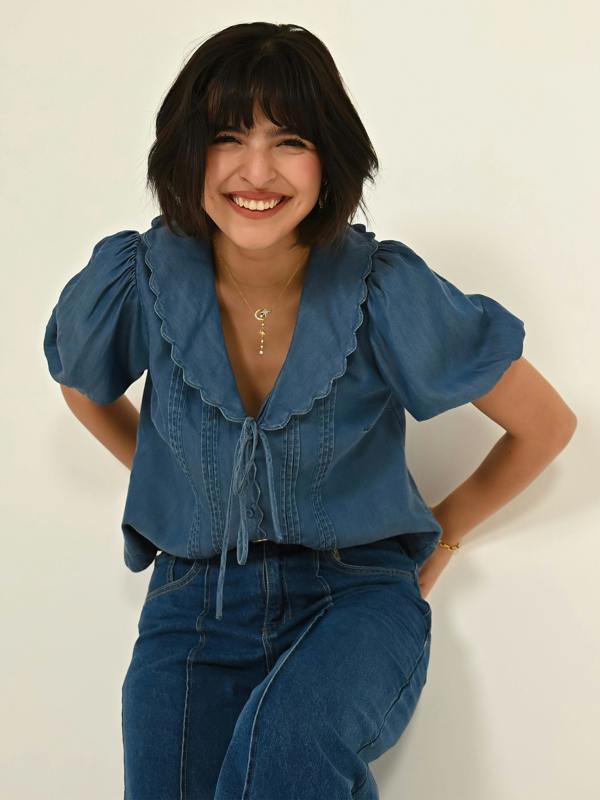 Rose & Nancy Olive Blue Denim Tencel Collar Blouse