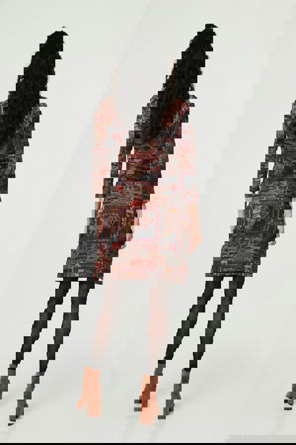 Black | Patchwork Print 3/4 Sleeve Short Dress
