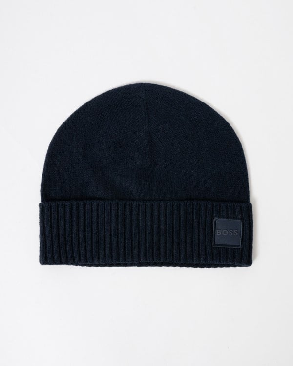 BOSS Orange Akaio R Mens Beanie with Logo Label - Dark Blue 404