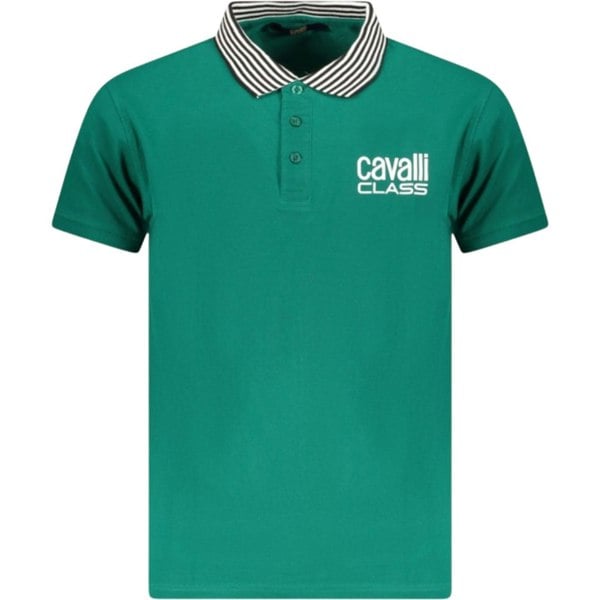 Cavalli Class Striped Collar Green Ottanio Polo Shirt