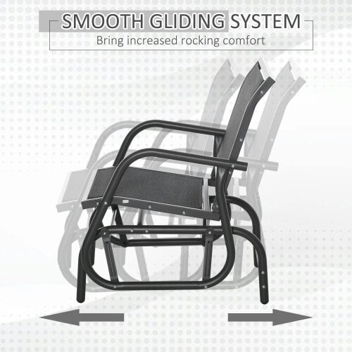 Bobobiy Outdoor Garden Glider Chair, Metal Frame Single Armchair Swing Seater with Breath Mesh Fabric Seat, Curved Backrest, Armrests, Dark Grey