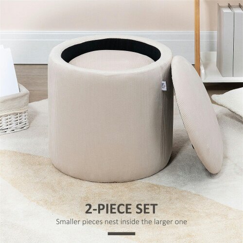 Wyld Haus Vivalepa Set Of 2 Fabric Cream White Round Storage Ottomans With Removable Lids